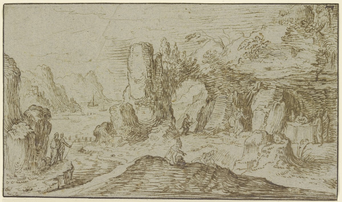 Felsige Küstenlandschaft mit Figuren
