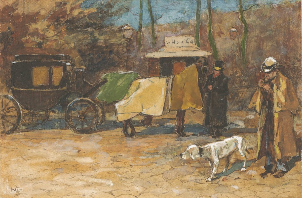 Wachtend rijtuig in een park 20th century