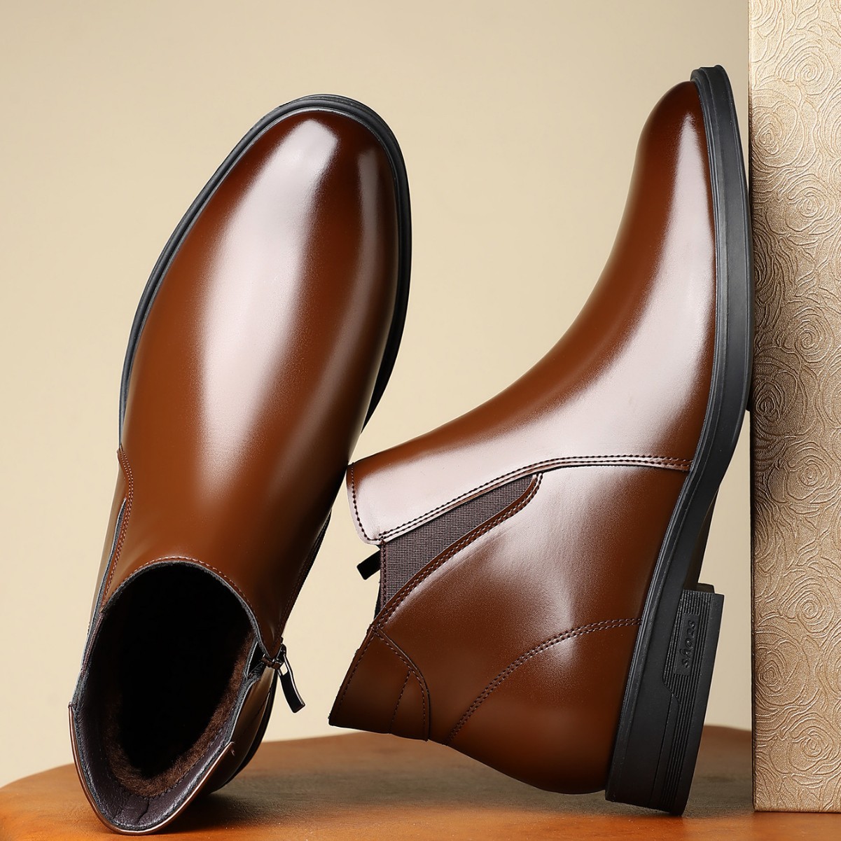Men's Chelsea boots, pointed toe, block heel