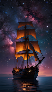 Galleon Sailing Under Vibrant Milky Way Galaxy Night Sky