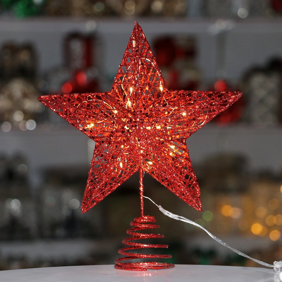 Beleuchteter Weihnachtsbaum-Spitzenstern aus Eisen mit Glitzer