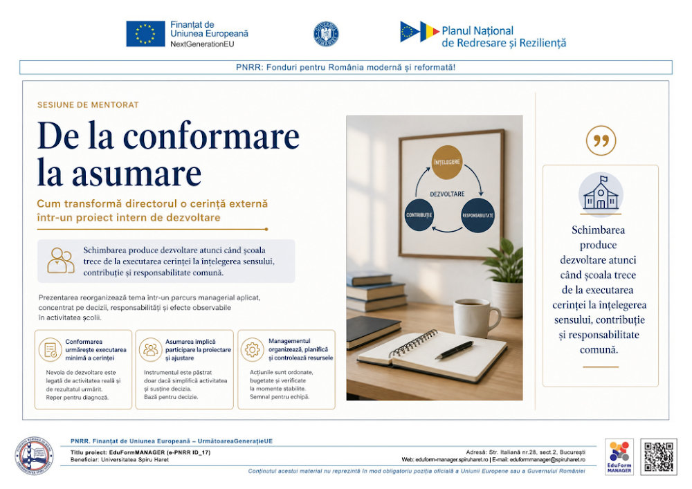 Coperta ghidului De la conformare la asumare - cum transformă directorul schimbarea în oportunitate