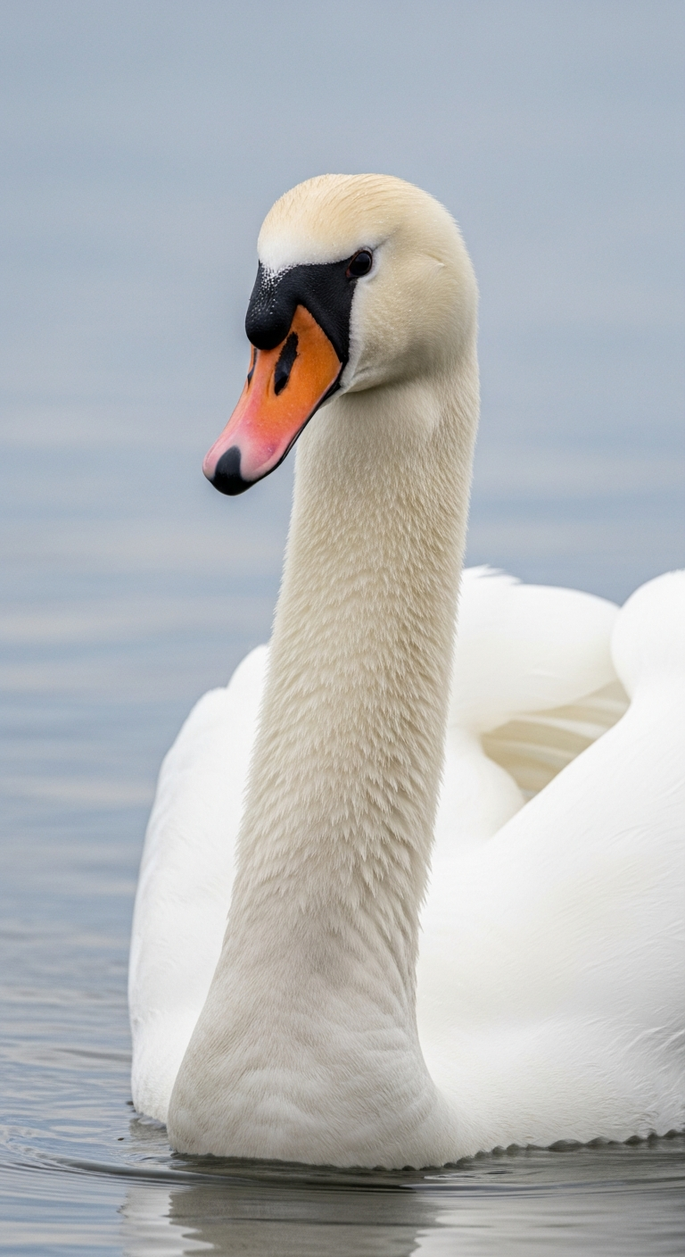 Elegant Low-Angle Macro Portrait of a Mute Swan on Water with Detailed Feather Texture - Free 4K mobile Wallpaper