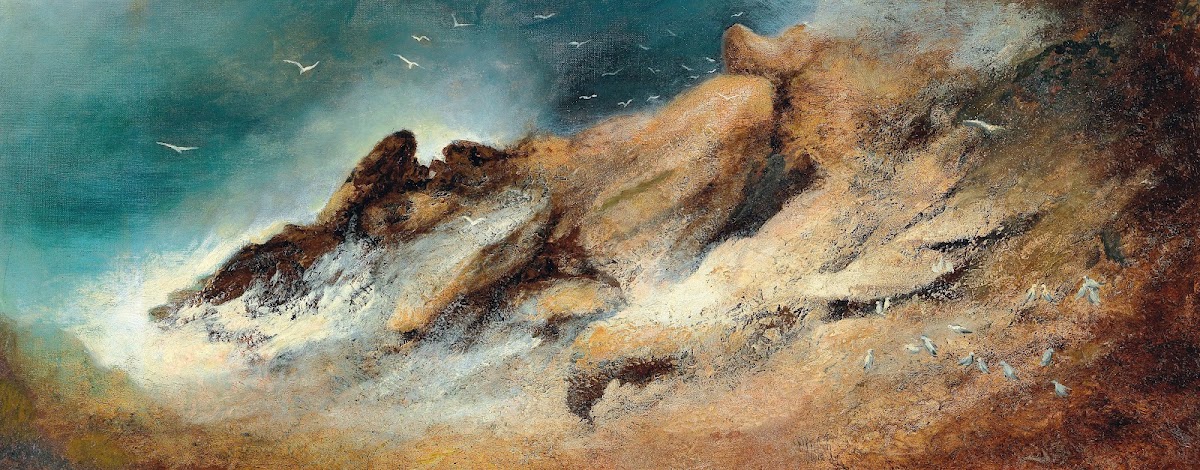 Seagulls in a stormy bay