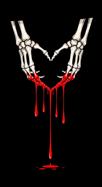 Graphic Illustration of Skeleton Hands Forming a Heart with Dripping Blood on Black - Free mobile Wallpaper