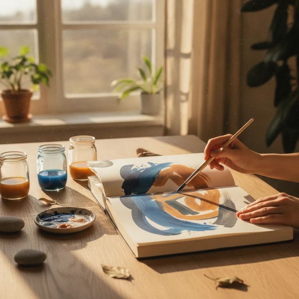 Art as therapy benefits illustrated by calming abstract painting and grounding creative practice