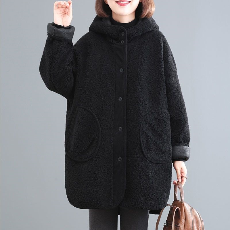 Loose faux shearling coat, mid-length