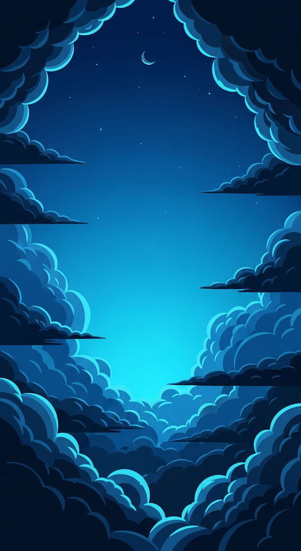 Deep Blue Night Sky Illustration with Dramatic Clouds Gradient