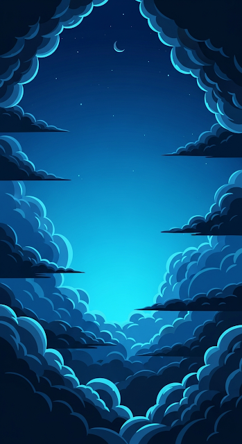 Deep Blue Night Sky Illustration with Dramatic Clouds Gradient - Free mobile Wallpaper