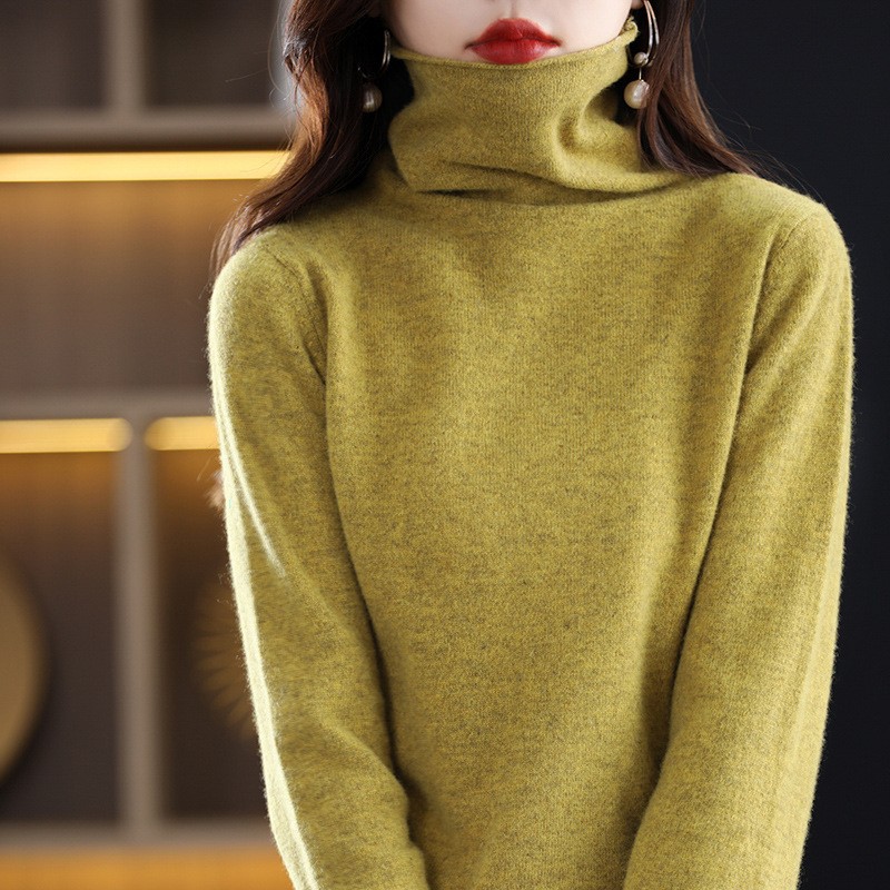 Women's wool sweater with stand-up collar made from pure wool