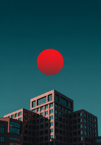 Minimalist Building and Red Sun