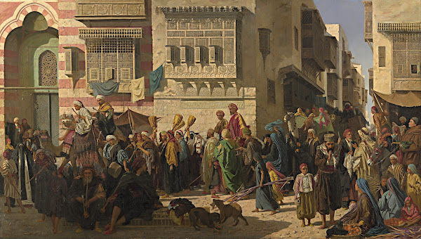 A Sheikh and his son entering Cairo on their return from a pilgrimage to Mecca