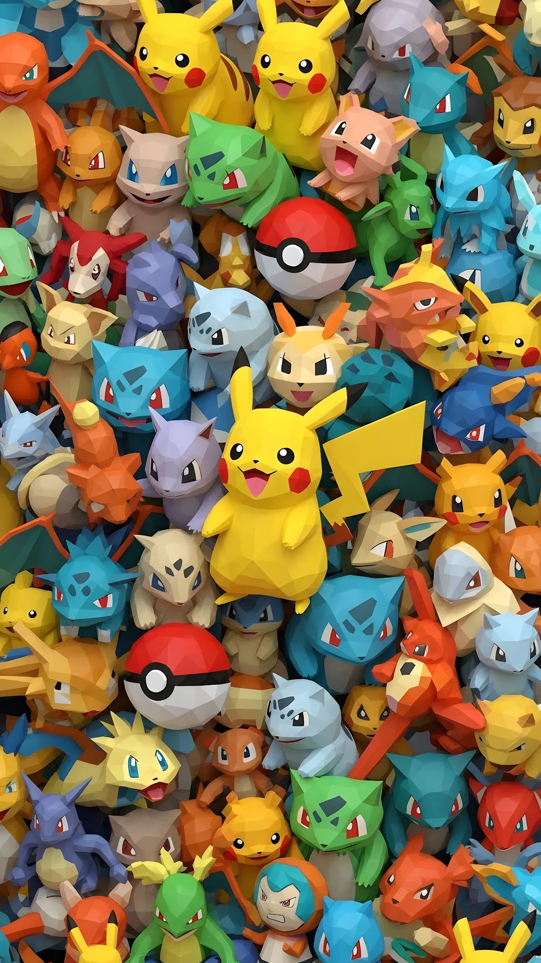 Low-Poly Geometric Collection of Classic Pokemon - Free 4K mobile Wallpaper