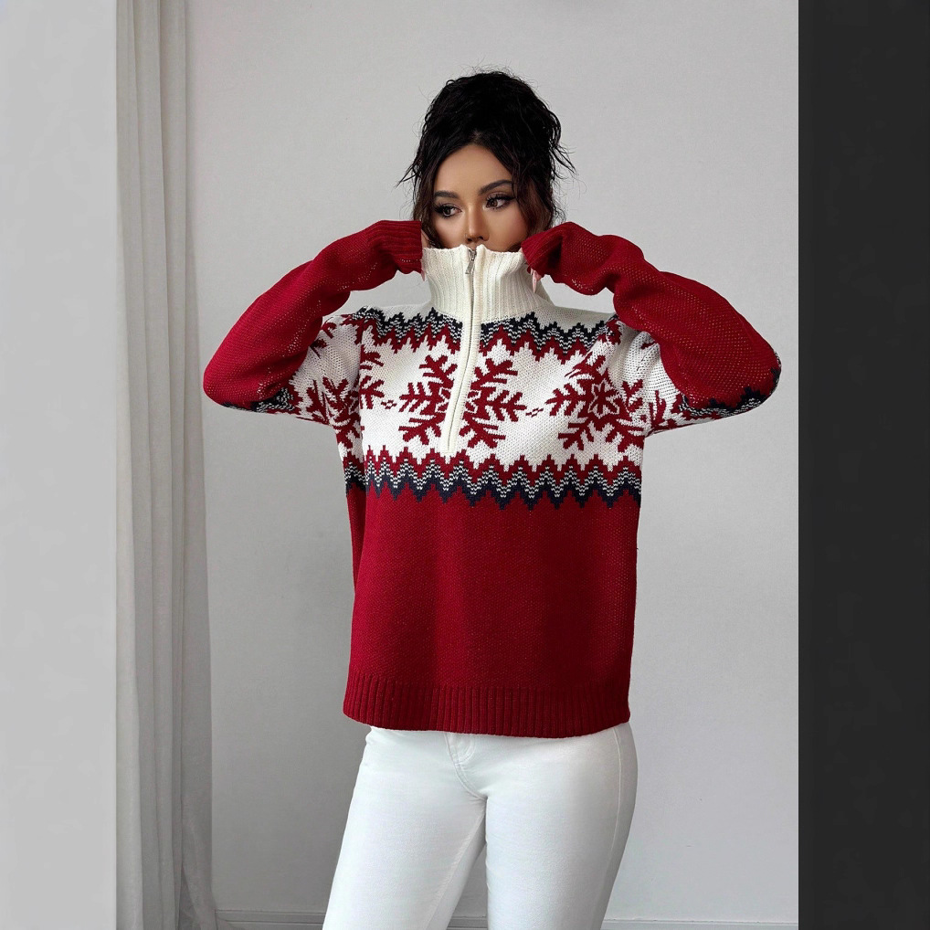 Fair-Isle Sweater with Zipper for Couples