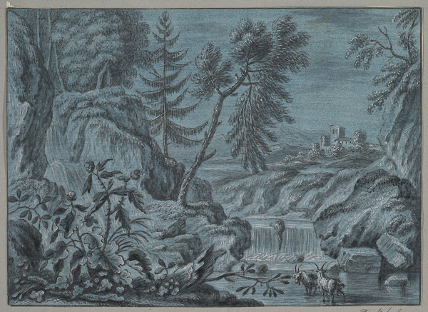 Southern Landscape with a Waterfall and Goats late 18th century