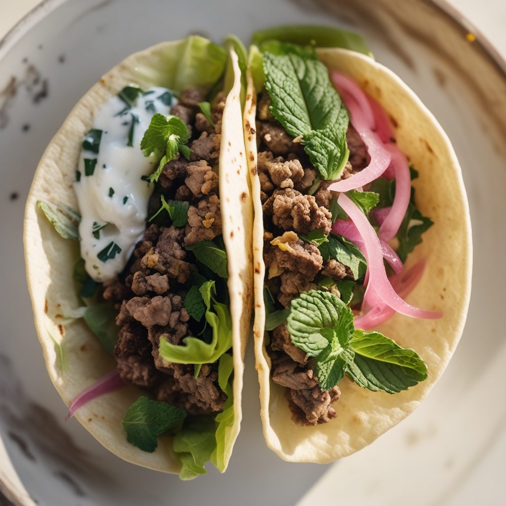Za'atar Spiced Lamb Lettuce Tacos with Mint-Lemon Tzatziki