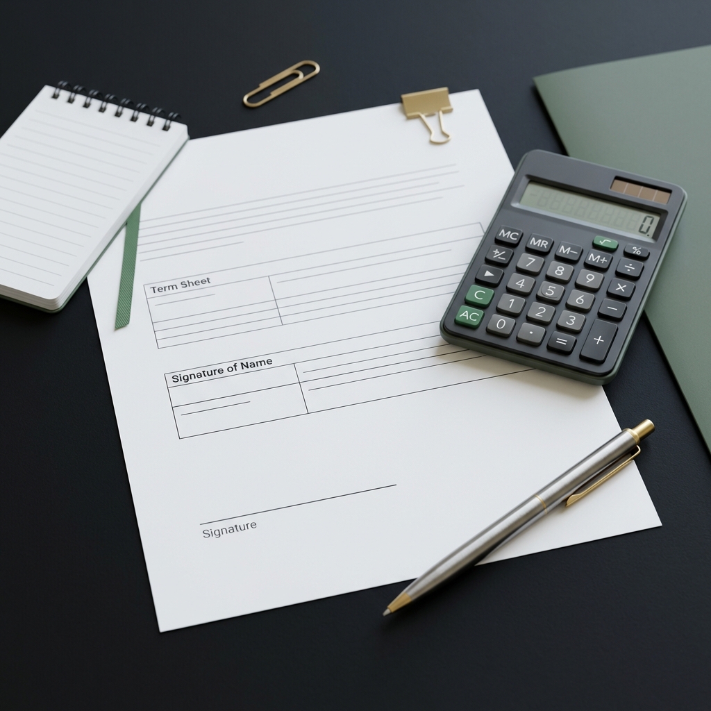 Close up of contract calculator pen and notepad on a minimalist desk illustrating fee negotiation and term sheets for how do you start a hedge fund
