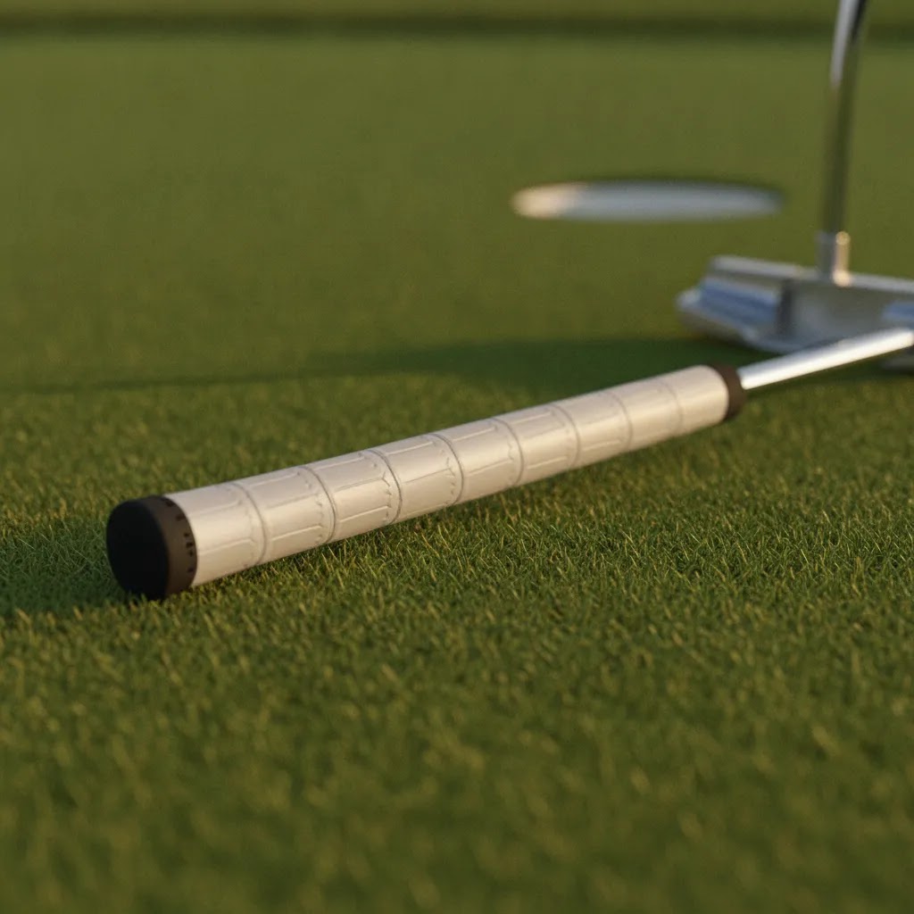 Best golf accessories premium putter grip close-up on a practice green showing texture and craftsmanship