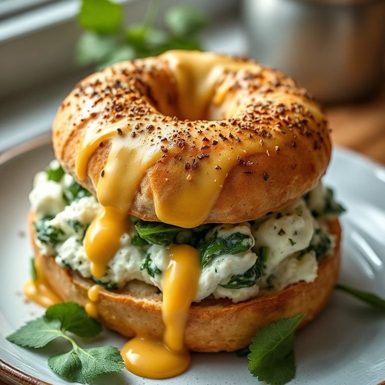 Spinach Cottage Cheese Bagels Easy Homemade Breakfast – Quick & Creamy finished