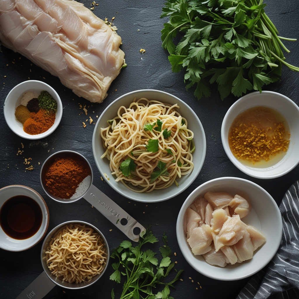 Ingredients for Sticky Garlic Chicken Noodles - Easy & Family-Friendly Weeknight Meal