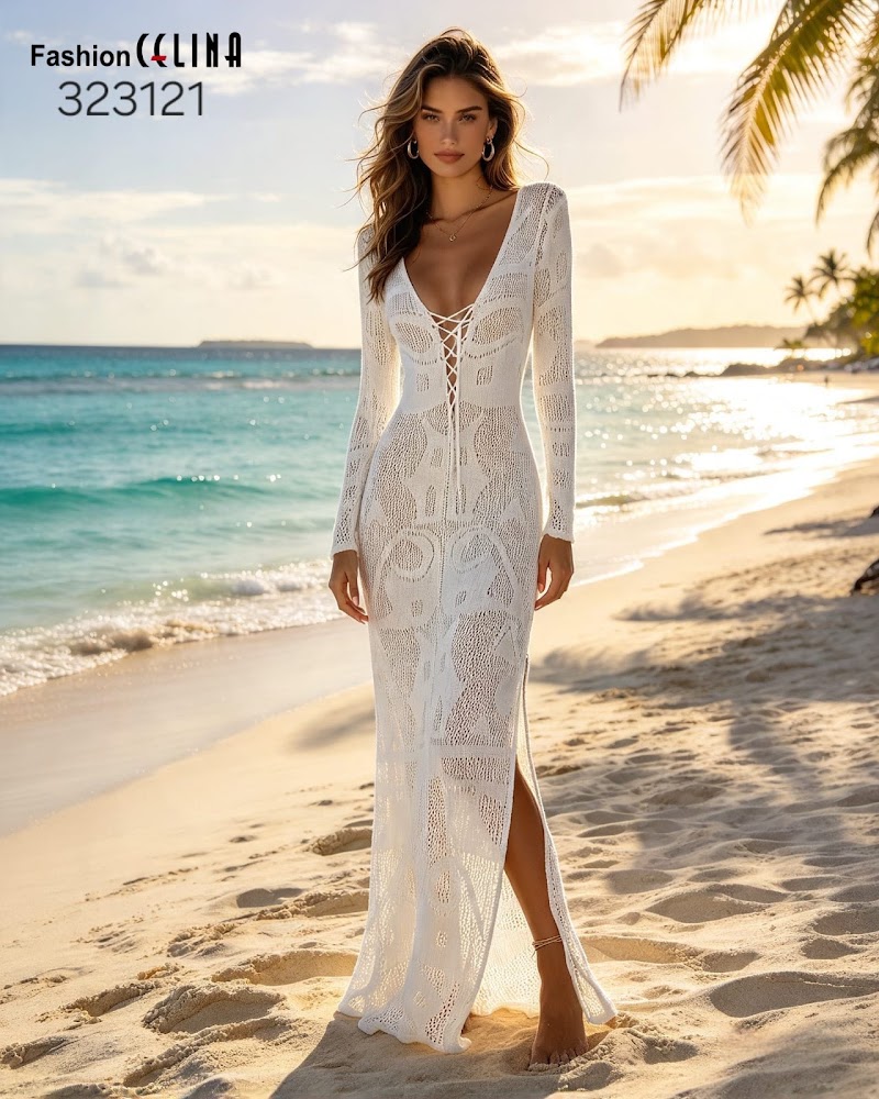 Vestido largo calado de punto · foto 2