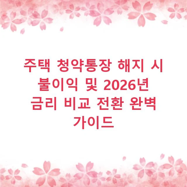 주택 청약통장 해지 시 불이익 및 2026년 금리 비교 전환 완벽 가이드