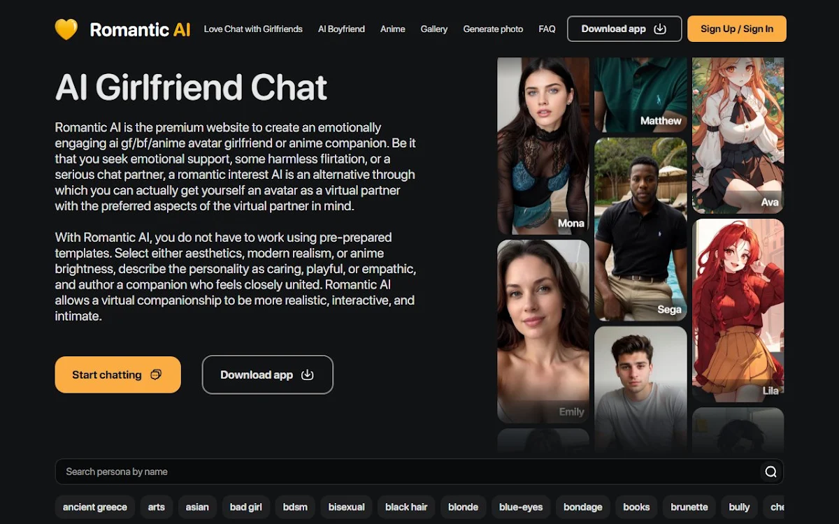 Captura de RomanticAI.com