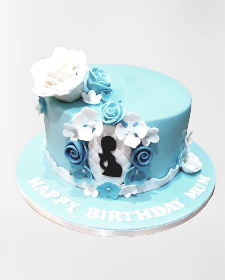 Blue & White Flowers Birthday Baby Shower Cake CB-NC332