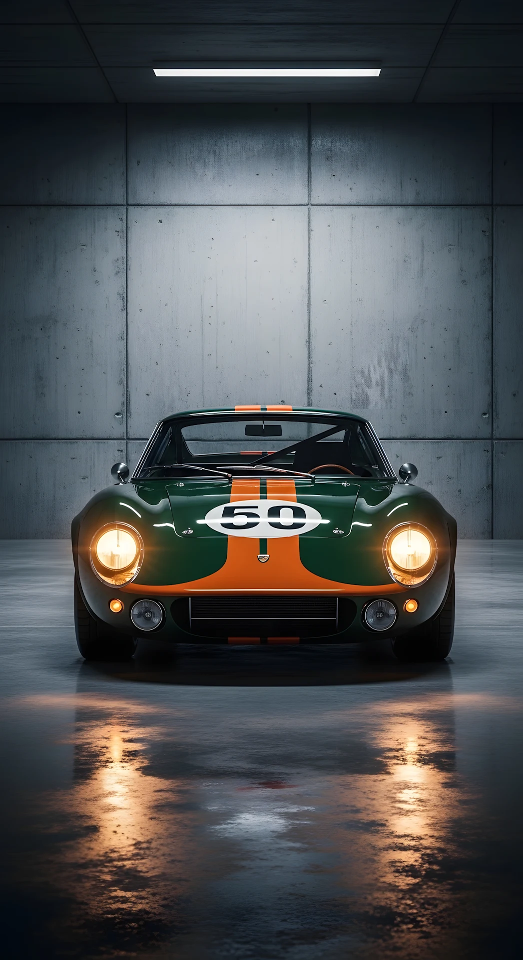 Vintage Green Race Car in Concrete Bunker - Free 4K mobile Wallpaper