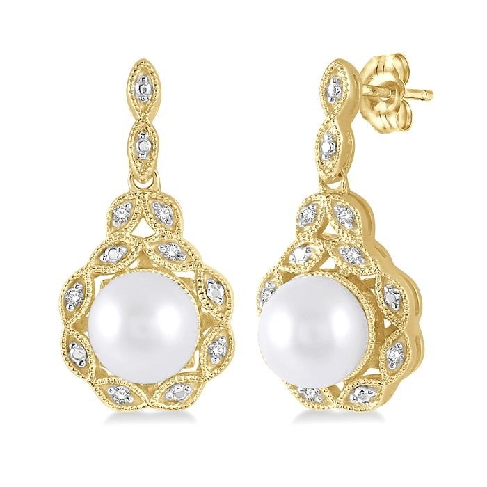 Gold Vermeil Pearl & Diamond Earrings