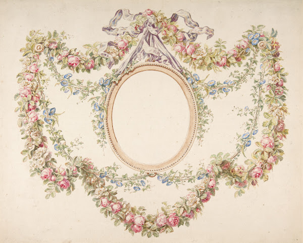 Floral Swags Framing an Empty Oval