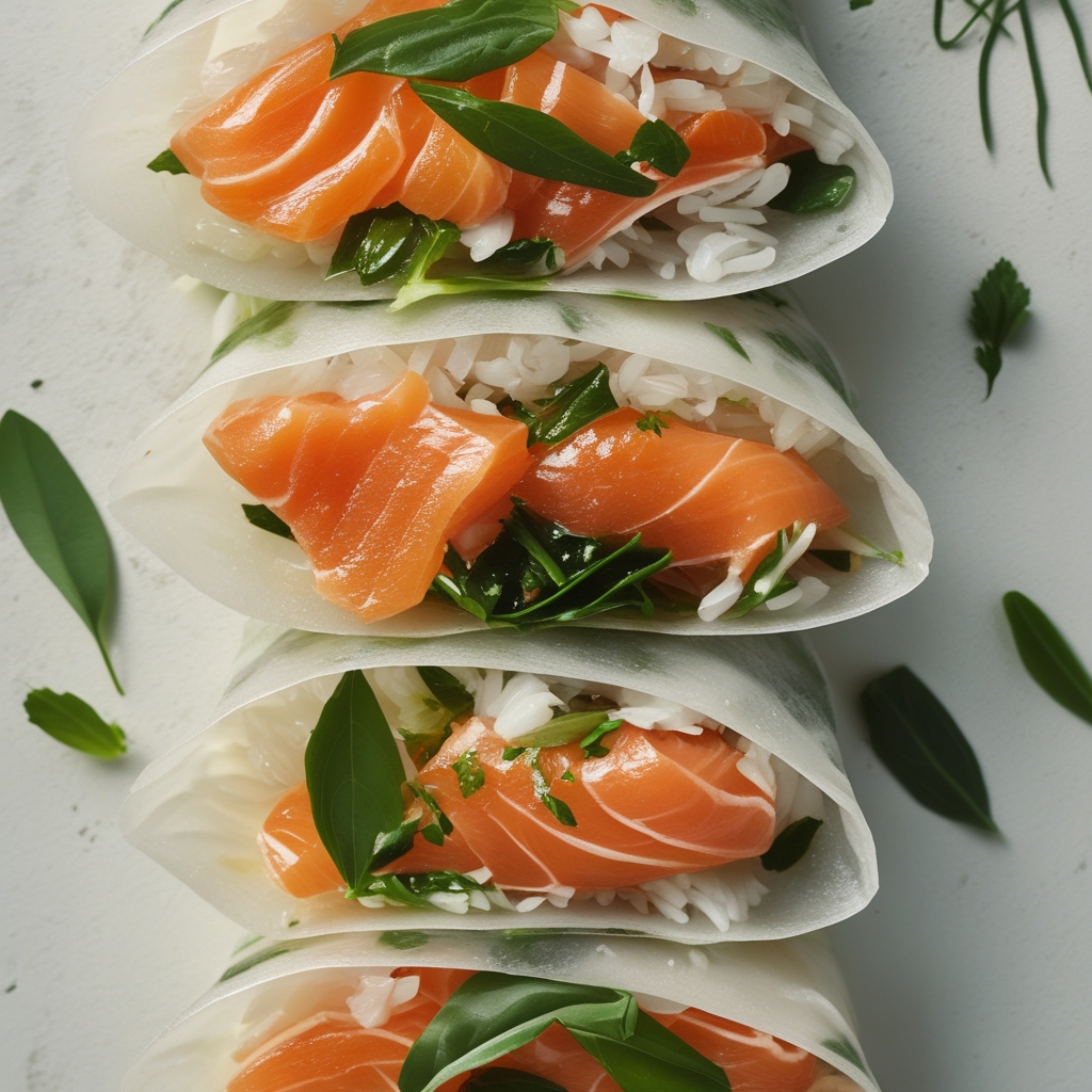 Final Miso-Ginger Salmon Protein Rice Paper Wraps with Quick Cucumber Salad