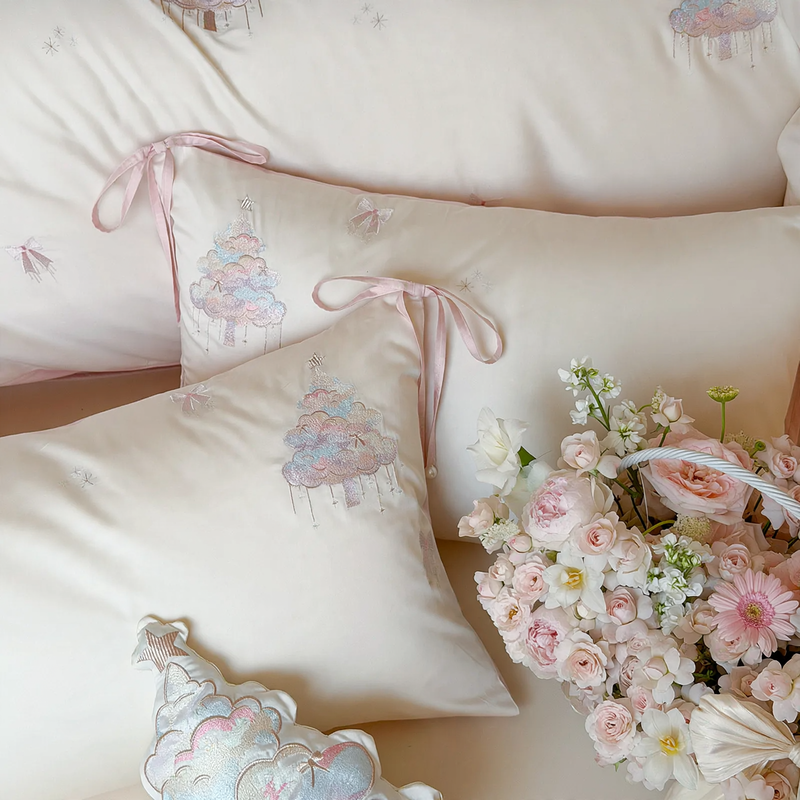Long-staple cotton bedding set, 4 pieces, embroidered