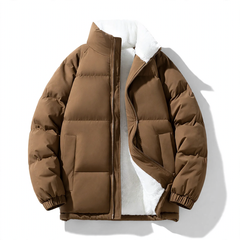 Men's Padded Jacket, Windproof, Stand-Up Collar, Loose Fit