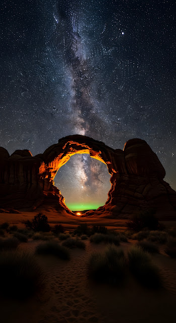 Natural Rock Arch Framing the Milky Way Galaxy at Night - Free mobile Wallpaper