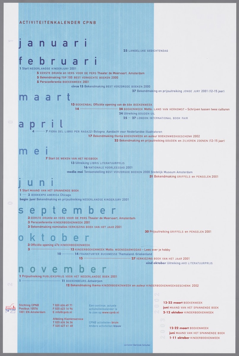 Aktiviteitenkalender CPNB 2001 2003 2001