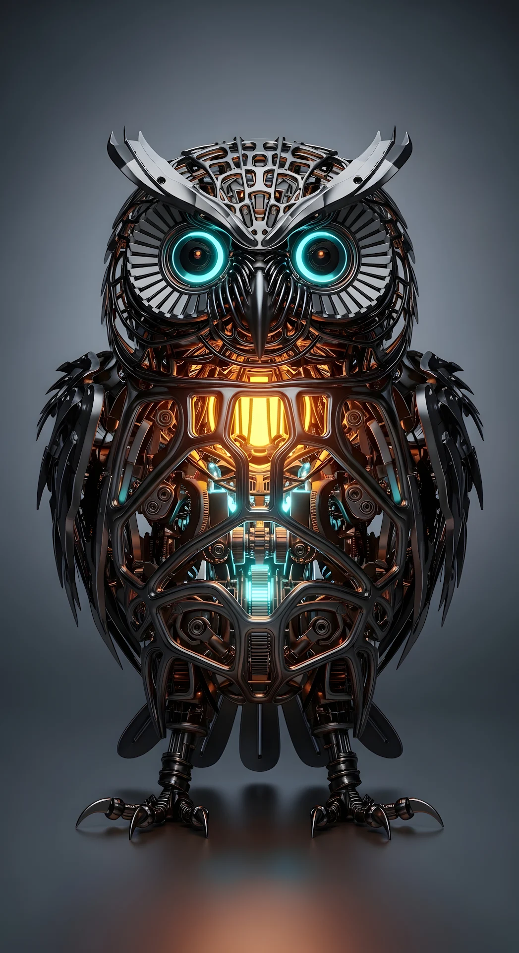 Intricate Steampunk Mechanical Owl Cyborg Design Art - Free 4K mobile Wallpaper