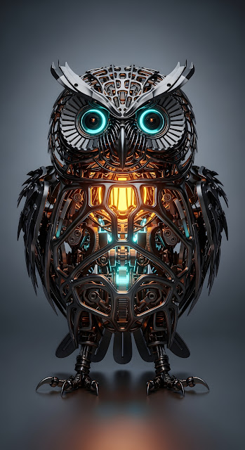Intricate Steampunk Mechanical Owl Cyborg Design Art - Free mobile Wallpaper