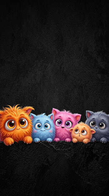 Illustration of Five Colorful Fluffy Monster Cats Peeking Up - Free mobile Wallpaper