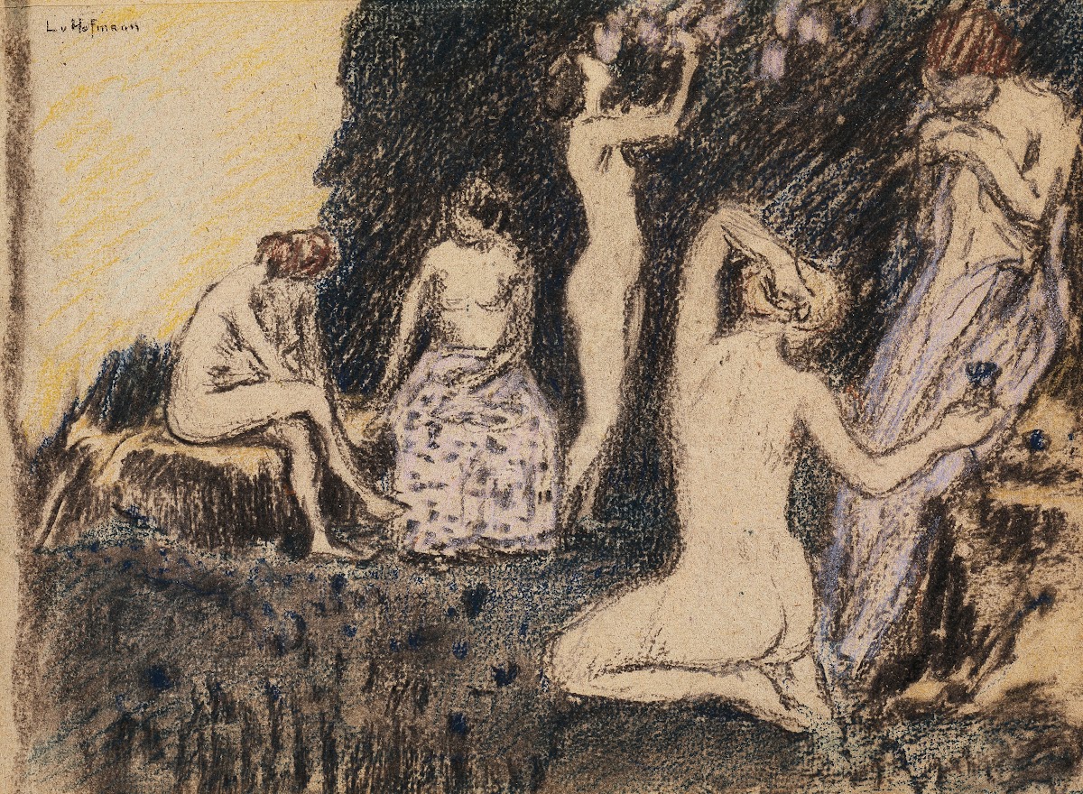 Landschaft mit fünf nackten Frauen
