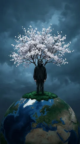 Man Gas Mask Cherry Tree Earth