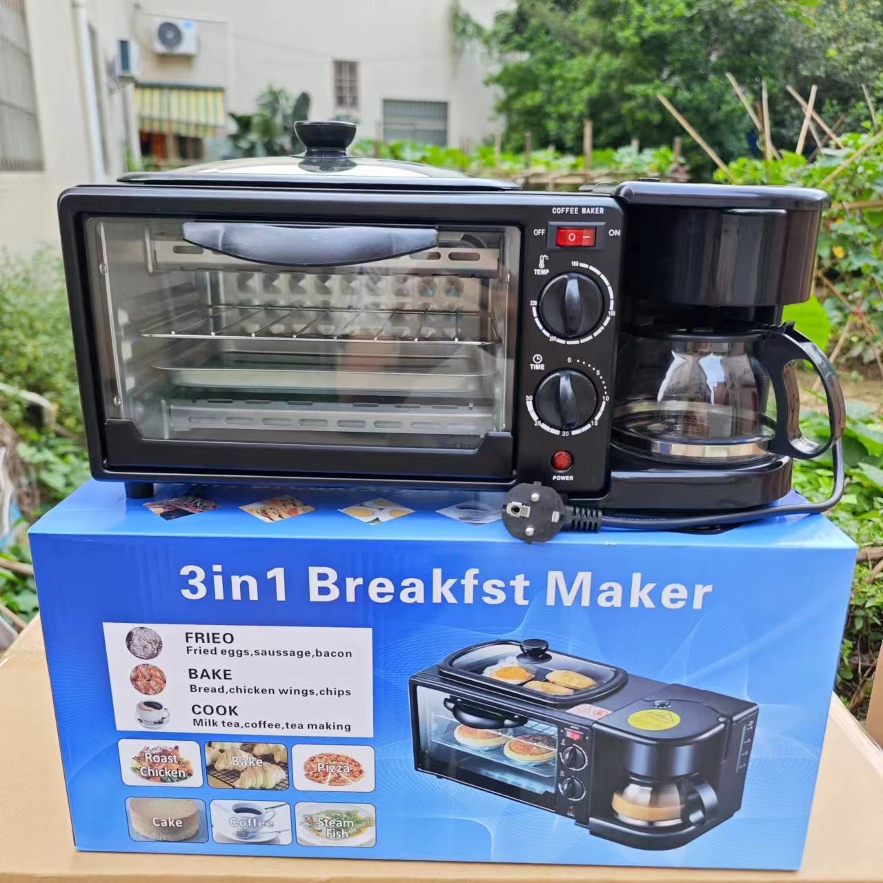 3-in-1 breakfast machine with toaster and mini oven