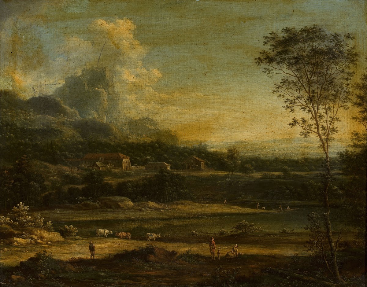 Mountain landscape with a lake and buildings 1764