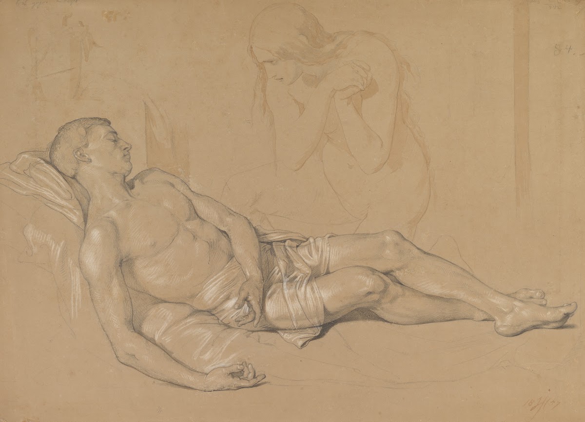 A Nude Woman Kneeling At The Side Of A Reclining Man Study For Mary Magdalen Lam