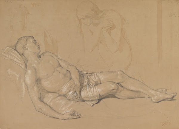 A Nude Woman Kneeling At The Side Of A Reclining Man Study For Mary Magdalen Lam