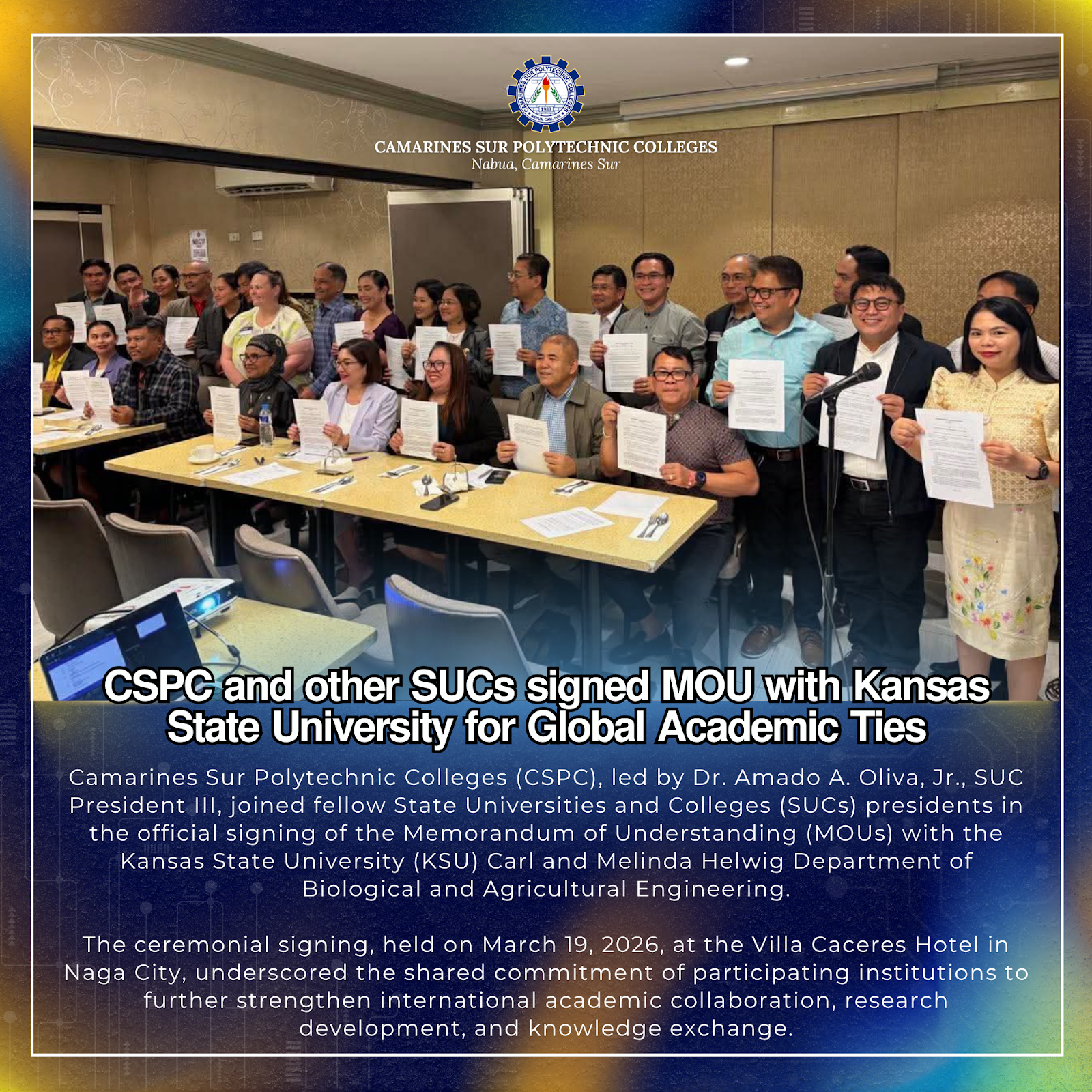 𝗖𝗦𝗣𝗖 𝗮𝗻𝗱 𝗼𝘁𝗵𝗲𝗿 𝗦𝗨𝗖𝘀 𝘀𝗶𝗴𝗻𝗲𝗱 𝗠𝗢𝗨 𝘄𝗶𝘁𝗵 𝗞𝗮𝗻𝘀𝗮𝘀 𝗦𝘁𝗮𝘁𝗲 𝗨𝗻𝗶𝘃𝗲𝗿𝘀𝗶𝘁𝘆 𝗳𝗼𝗿 𝗚𝗹𝗼𝗯𝗮𝗹 𝗔𝗰𝗮𝗱𝗲𝗺𝗶𝗰 𝗧𝗶𝗲𝘀