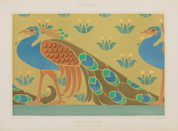 Bordure  semis paons  fleurettes 1898