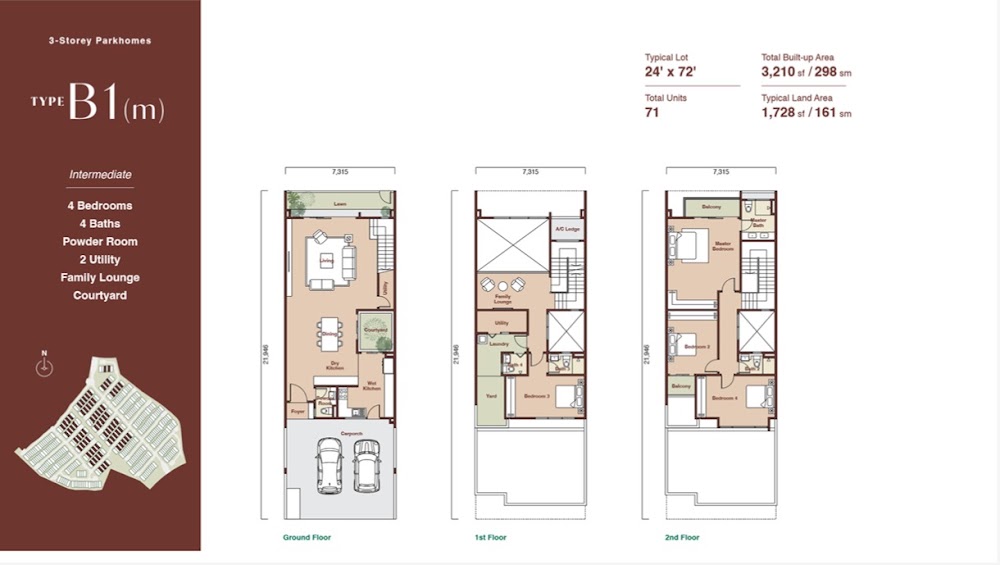 Zenia Damansara Parkhome - Type B2 (3-Story Executive Corner) floor plan — 3980 sq ft, 5 bedrooms