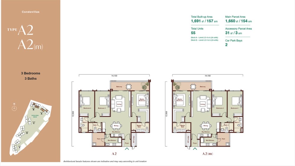 Zenia Damansara Condovilla - Type A2 (Upper) floor plan — 1743 sq ft, 4 bedrooms