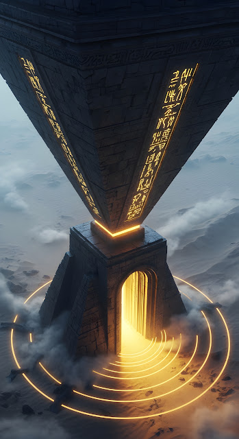 Ancient Alien Obelisk Portal Glowing Runes Desert Structure - Free mobile Wallpaper